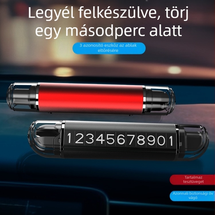 Mu travel 2 az 1-ben autó sürgősségi ütő és mágneses parkolótábla, alumíniumötvözet, 50 g
