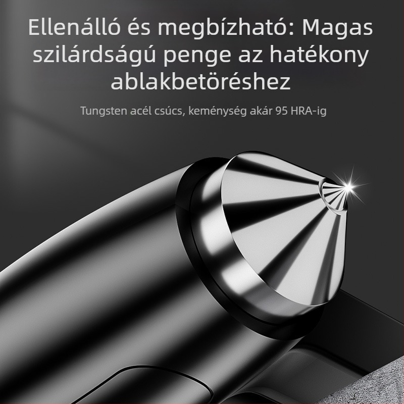 4 az 1-ben autós vészhelyzeti kalapács belső használatra, ablaktörő és övvágóval, súlya 245 g