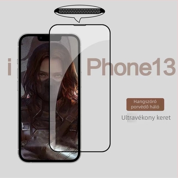 Apple 16-hoz kompatibil edzett üveg képernyővédő, fülhallgató porvédő, teljes képernyő, fekete keret, Corning üveg, robbanásbiztos