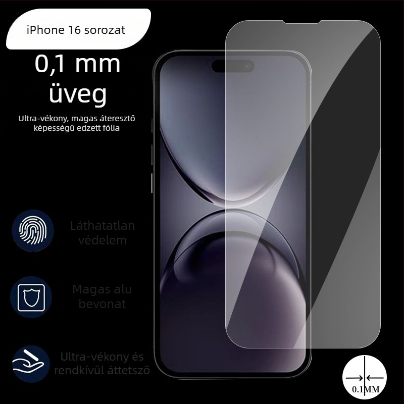 iPhone 16 Pro edzett üveg kijelzővédő, ultra vékony, HD átláthatóság, elülső védelem, porálló, ujjlenyomat-mentes