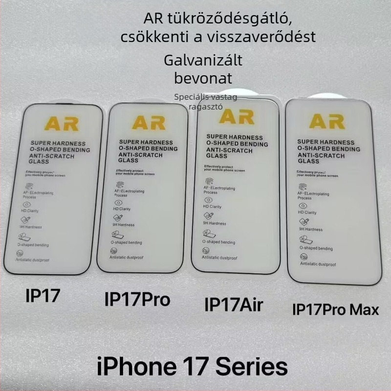 iPhone 17 Pro Maxhoz tervezett edzett AR üveg anti-reflektivitással és anti-refrakcióval; iPhone 16 Pro Maxhoz ultra-tiszta AR film; iPhone 15-kompatibil