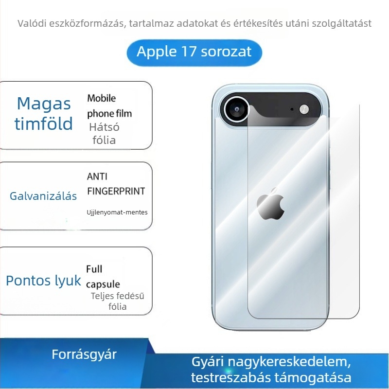 iPhone 11–16 sorozathoz készült edzett üveg hátlapvédő, átlátszó hátlapfilmmel, HD élességgel és oldalsó ragasztóval