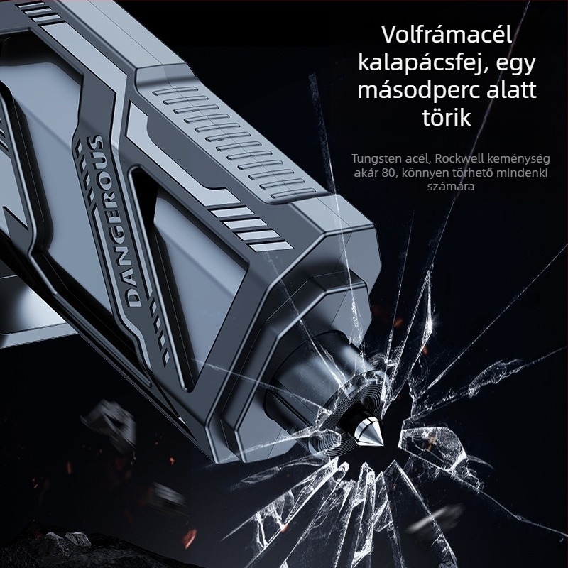 Autóbiztonsági kalapács – Többfunkciós mini hordozható vészhelyzeti eszköz, PC+ABS anyag, 0,2 kg