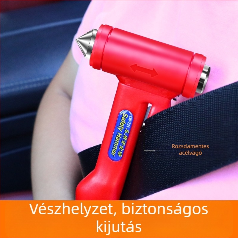 Autóba szerelhető biztonsági kalapács ablakrobbantóval és övvágóval – szénacél, márka Shunwei