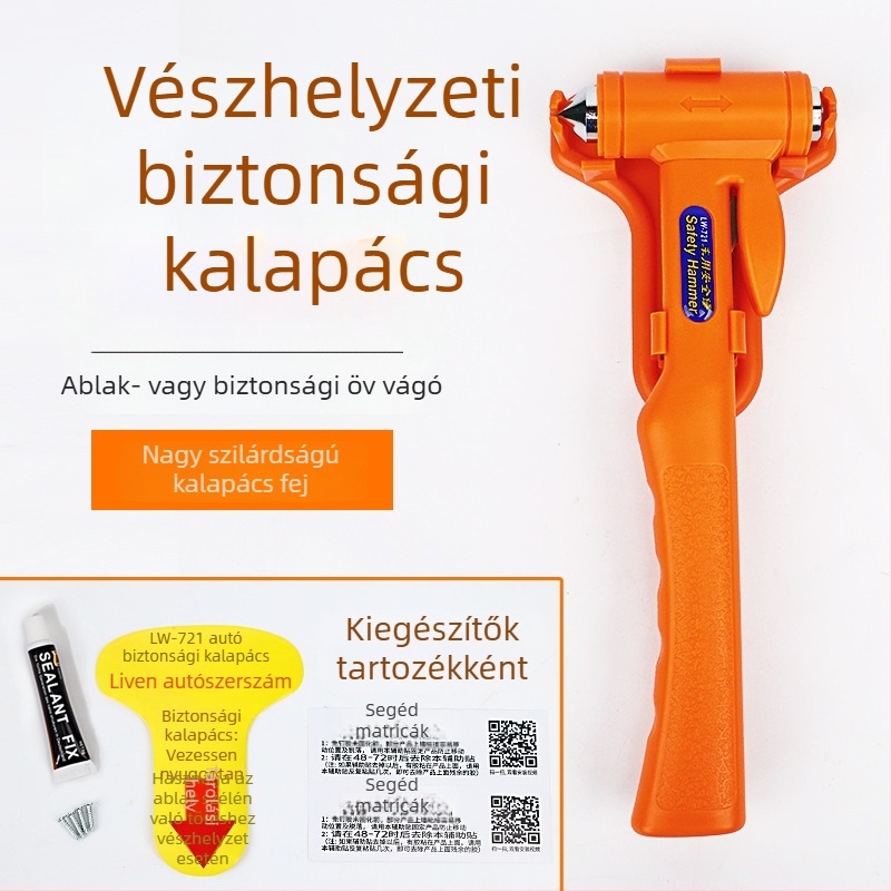 Autóba szerelhető biztonsági kalapács ablakrobbantóval és övvágóval – szénacél, márka Shunwei