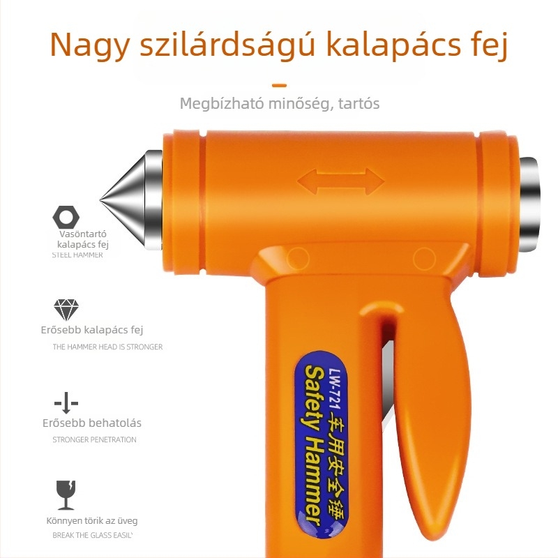 Autóba szerelhető biztonsági kalapács ablakrobbantóval és övvágóval – szénacél, márka Shunwei