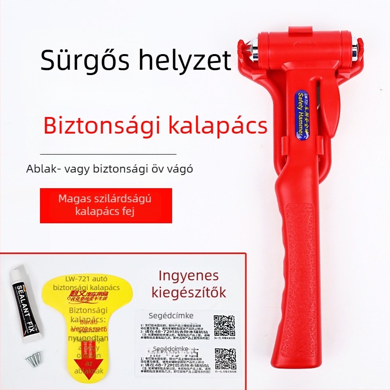 Autóba szerelhető biztonsági kalapács ablakrobbantóval és övvágóval – szénacél, márka Shunwei