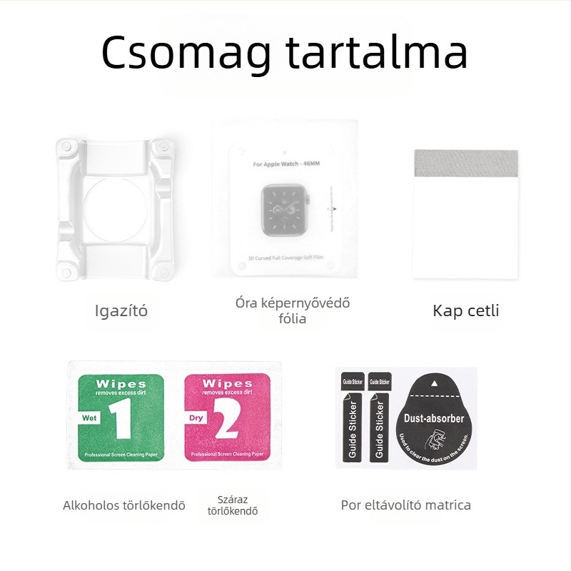 Apple Watch védőfólia: rugalmas mikro-kristályos teljes képernyős hidrogel bevonattal és igazító eszközzel