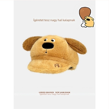 Beret-stílusú plüss sapka füllel és kacsa motívummal, pamut sál- és sapka két darabos készlet, kézzel rajzolt dizájn, tavaszra