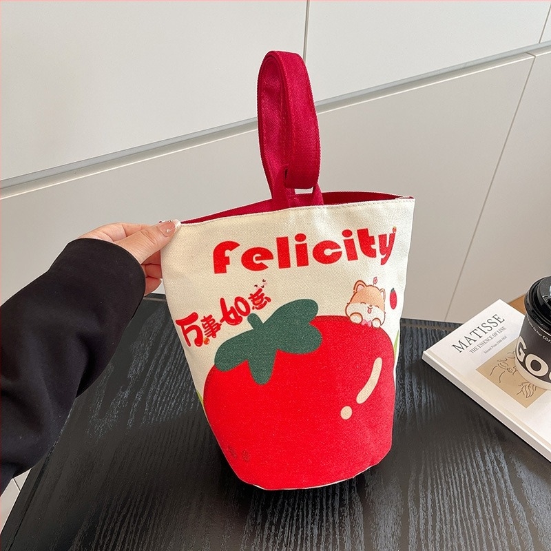 Bucket táska, friss és édes stílus, vászon anyag, vödör alakú forma, mágneses zárás, belső ID zseb