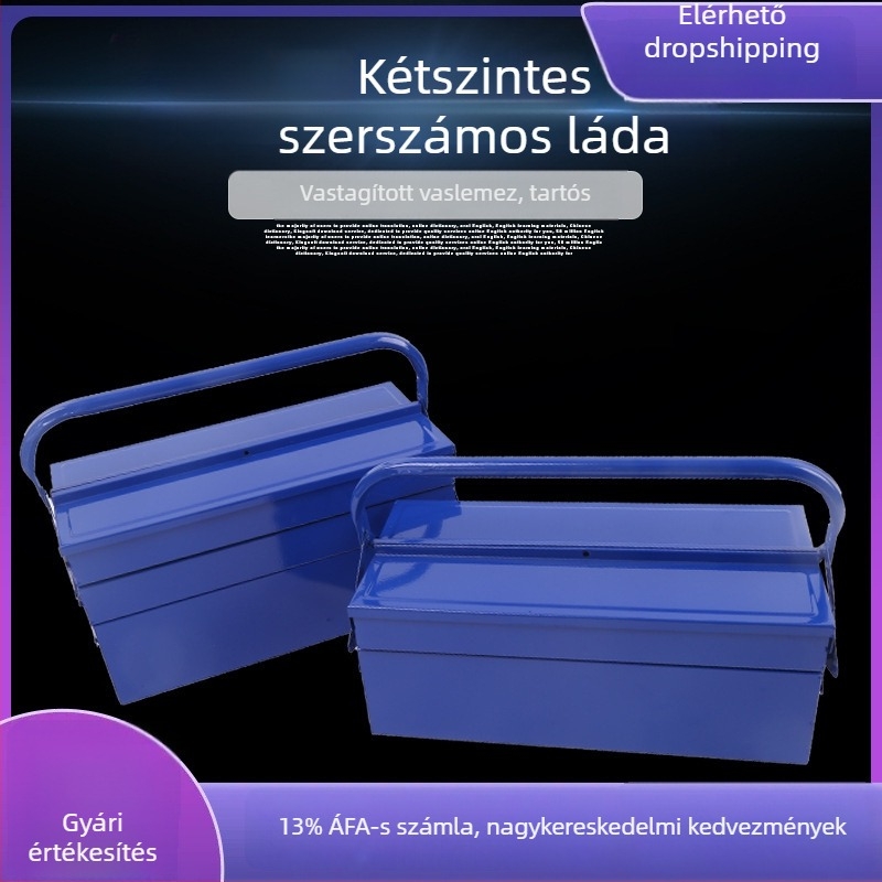 Fém szerszámtároló kettős rétegű kivitelben, hordozható összecsukható szerszámtartó elektromos javításokhoz (Anyag: fém; Kialakítás: kettős réteg; Hordozható; Elektromos javításokhoz)