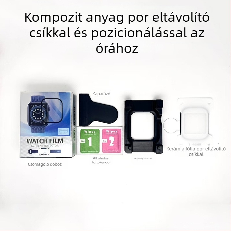 Apple Watch védőfólia pozicionálással és por eltávolításával, elülső membrán PMMA+PET, 42/45/46 mm