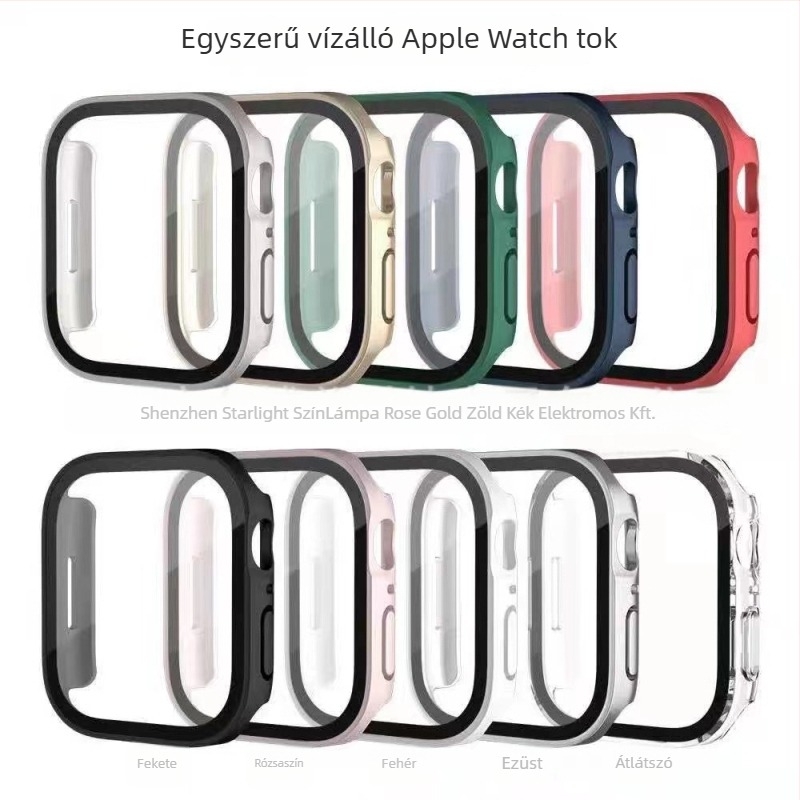 Apple Watch vízálló tok integrált kijelzővédő fóliával, teljesen zárt védőház iWatch11-hez, PC anyag