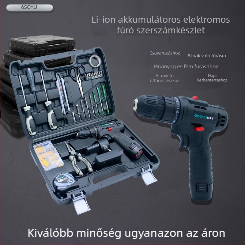 Osayu 12V Li-ion Elektromos Fúró Készlet - Otthoni Szerszámkészlet, 13 darab, Magas széntartalmú acél