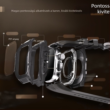 Apple Watch Ultra 2 védőtok sportos/kültéri használatra – TPU+PC; kompatibil Watch4; tartalmaz: órakeret, óraszíj, alkoholos tasak, használati útmutató; licencelt magánmárka