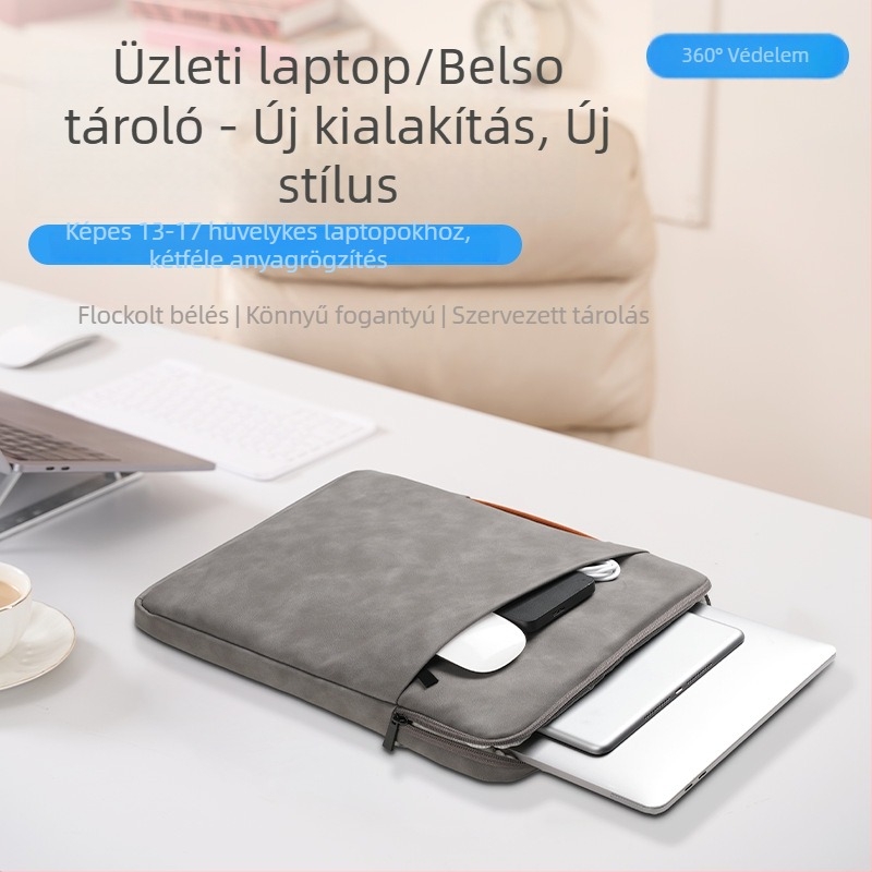 PU bőr laptop táska, ütésálló, nagy kapacitású, 17 hüvelykes laptophoz, fekete, crossbody kialakítású