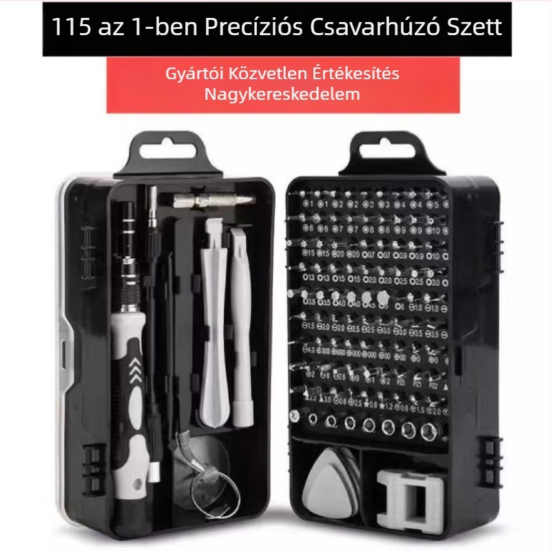 115-in-1 precíziós csavarhúzó készlet számítógépek és mobiltelefonok szétszereléséhez (szigetelt; nem mágneses; 45# acél)
