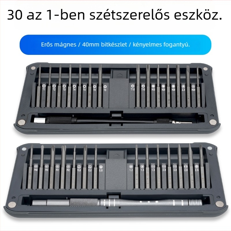 30-in-1 precíziós mágneses csavaró készlet hosszított S2 bitekkel mobiltelefon és számítógép javítására