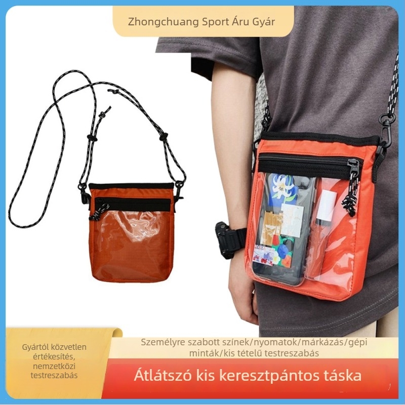 Férfi keresztbody válltáska, poliészter, vízszintes négyzet alakú forma, cipzáros nyitás, belső cipzáras zseb, egy vállpánt