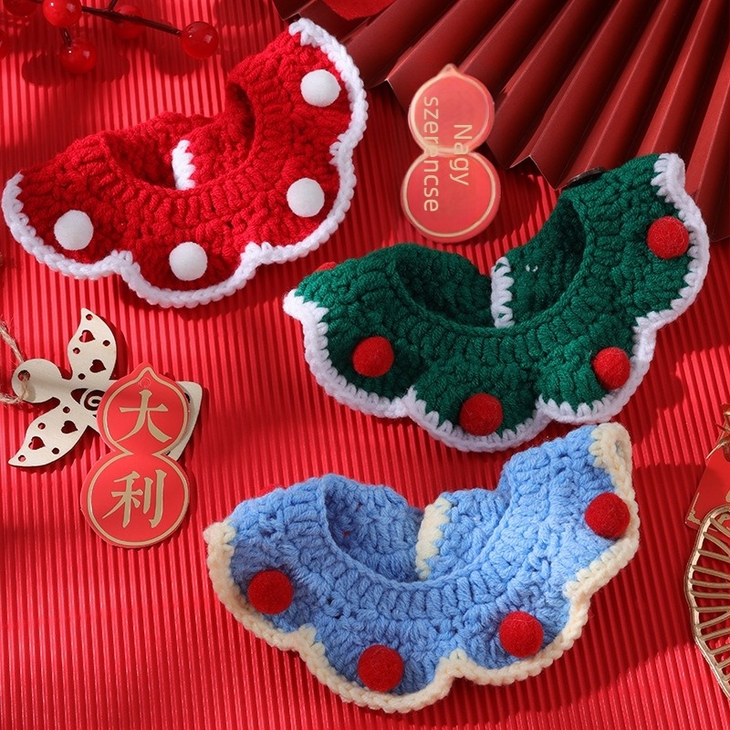 Újévi háziállat-nyakörv kötött masnival - Color Block mintázat, gyapjú, Meow garden, INS stílus, univerzális
