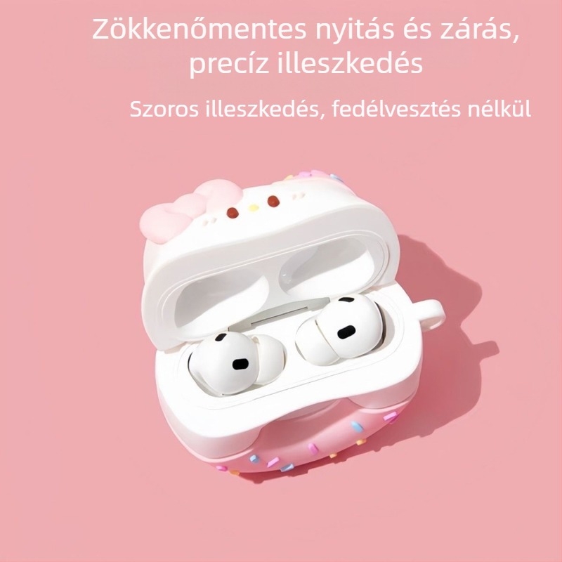 Donut alakú AirPods Pro védőtok Apple számára, 1./2. generációval és 3. generációval kompatibilis, rajzfilm stílusú, PVC anyag