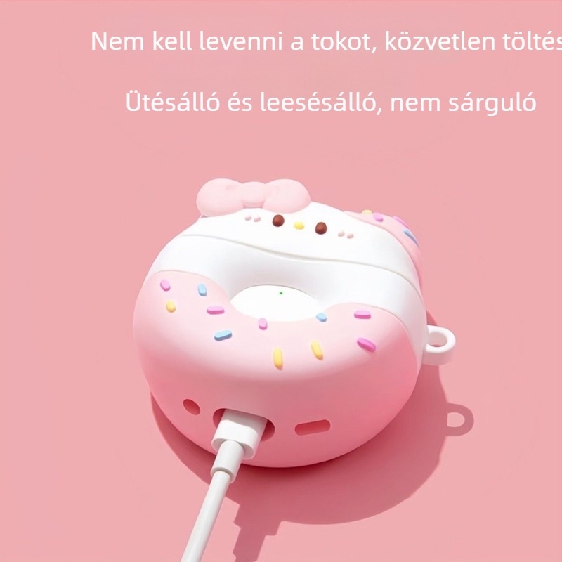 Donut alakú AirPods Pro védőtok Apple számára, 1./2. generációval és 3. generációval kompatibilis, rajzfilm stílusú, PVC anyag