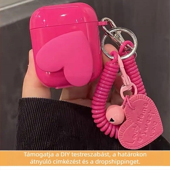 AirPods védőtok 3D szív dizájnnal, félig átlátszó, TPU anyagból, injekciós öntéssel készült, kompatibilis AirPods 1/2, AirPods Pro és AirPods 3.