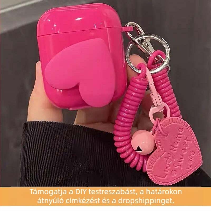 AirPods védőtok 3D szív dizájnnal, félig átlátszó, TPU anyagból, injekciós öntéssel készült, kompatibilis AirPods 1/2, AirPods Pro és AirPods 3.
