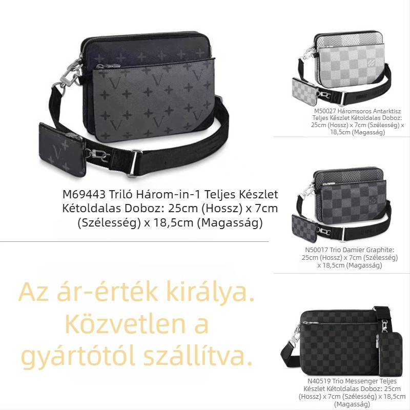 Férfi keresztpántos oldaltáska — három az egyben dizájn, PVC anyag, antibakteriális funkció, betűs minta, vászon bélés, Donkey Home Pair Edition