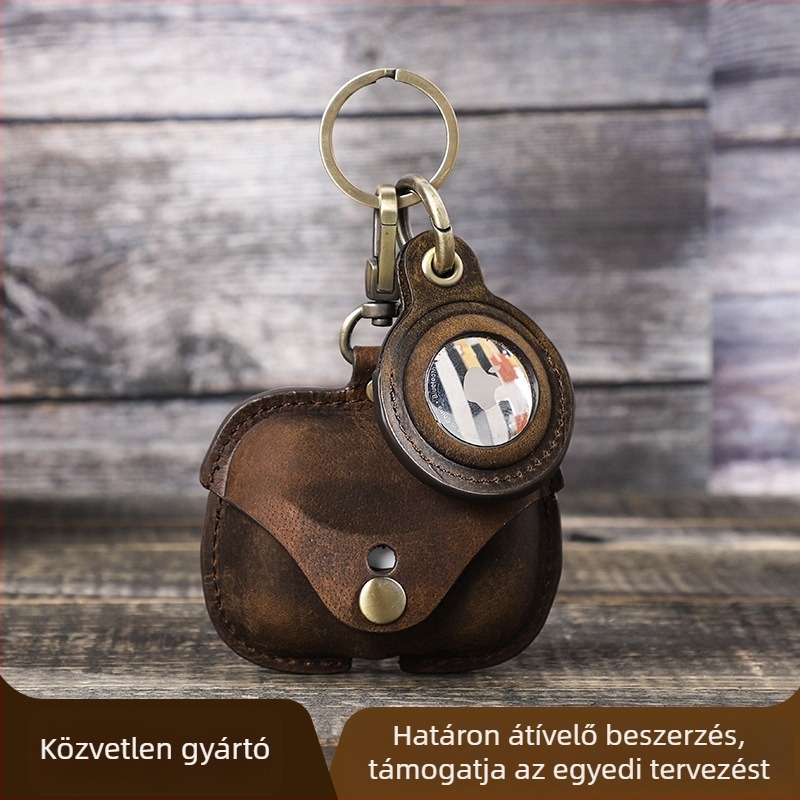 AirPods Pro 2. generációs tok — valódi Crazy Horse bőr, kézzel készített, 2 az 1-ben Bluetooth fülhallgató tok