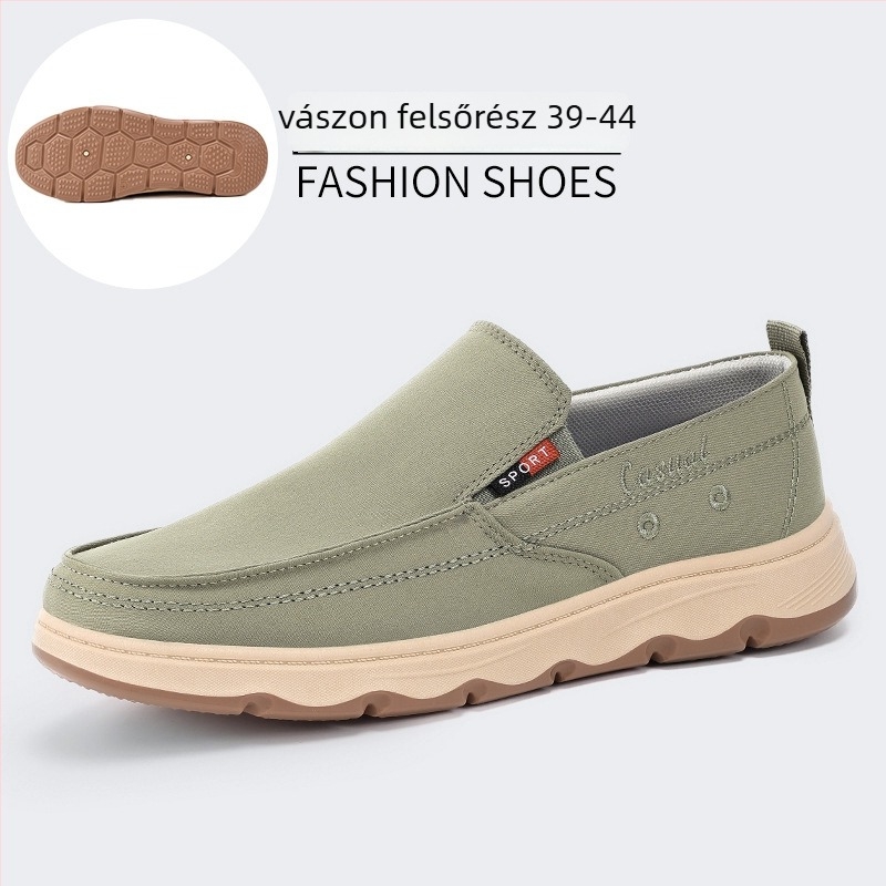 Férfi Slip-On utcai cipő, lélegző vászon felsőrész, EVA talpbetét, alacsony szárú, kerek orr