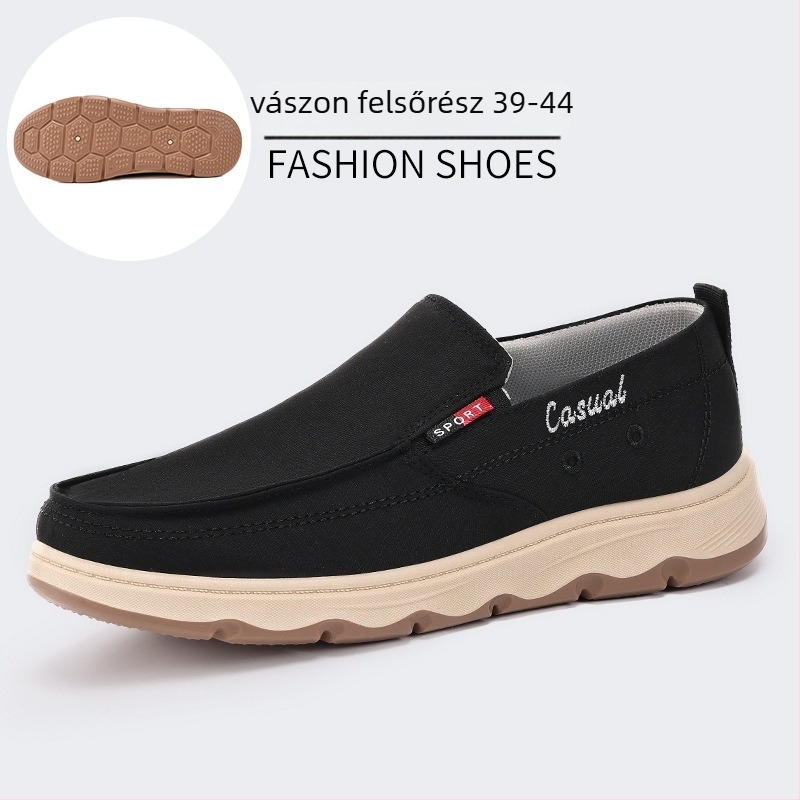 Férfi Slip-On utcai cipő, lélegző vászon felsőrész, EVA talpbetét, alacsony szárú, kerek orr