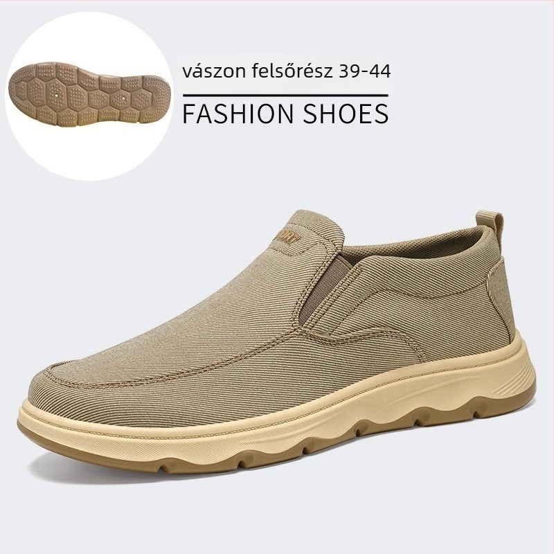 Férfi Slip-On utcai cipő, lélegző vászon felsőrész, EVA talpbetét, alacsony szárú, kerek orr