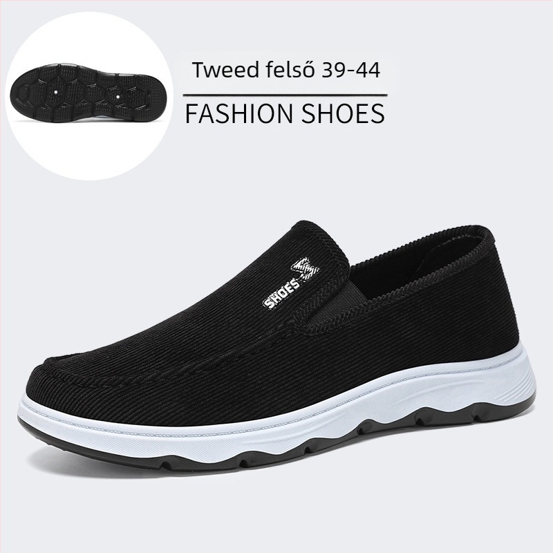 Férfi Slip-On utcai cipő, lélegző vászon felsőrész, EVA talpbetét, alacsony szárú, kerek orr
