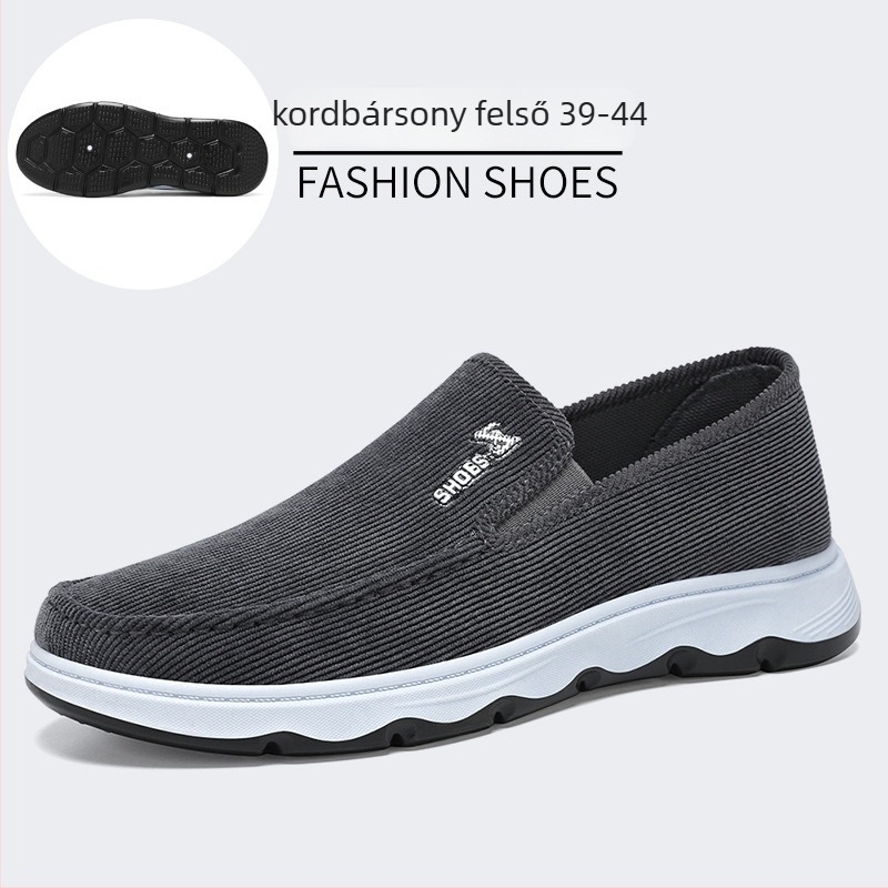 Férfi Slip-On utcai cipő, lélegző vászon felsőrész, EVA talpbetét, alacsony szárú, kerek orr