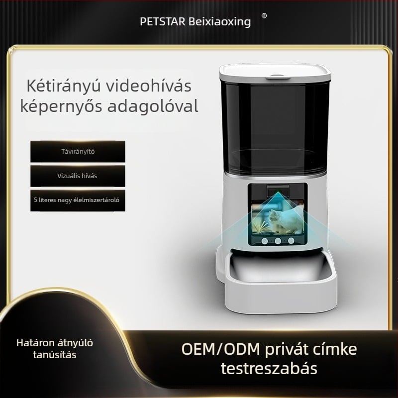 Macska- és kutyáknak szánt intelligens etető, időzített etetés, 5 L kapacitás, kétirányú video és hang, automatikus adagolás