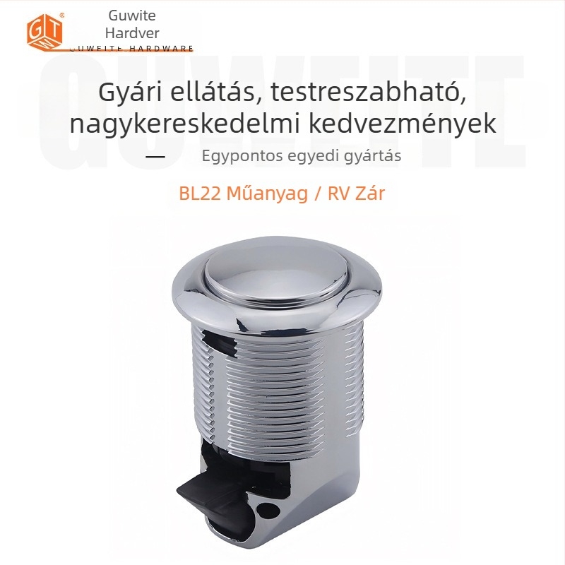 RV gombos zár, cinkötvözet BL 22, univerzális fiók- és szekrényzár, modern minimalista stílus