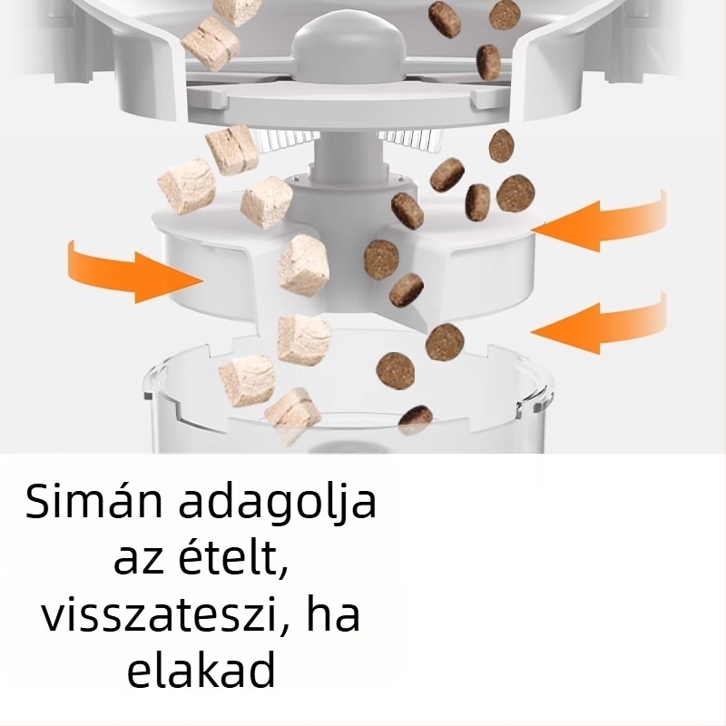 Macskáknak és kutyáknak automata etető két rekeszes, időzített adagolás, távoli vezérlés alkalmazáson keresztül