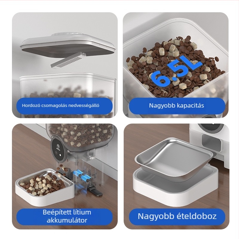 PAPIFEED Automata állateledel-etető időzített adagolással, távoli alkalmazásvezérléssel, levehető kialakítással macskáknak és kutyáknak