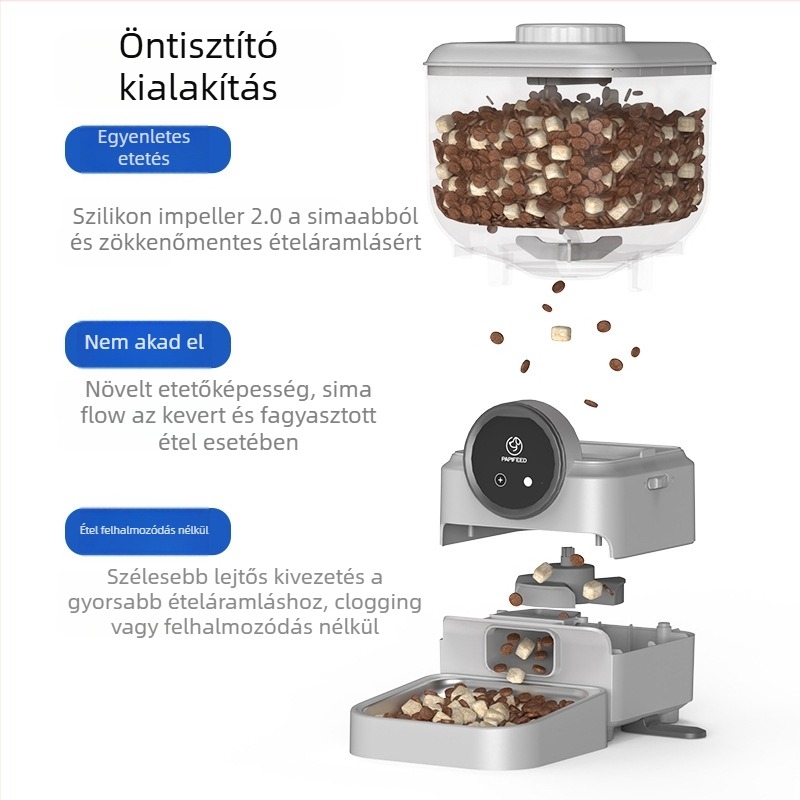 PAPIFEED Automata állateledel-etető időzített adagolással, távoli alkalmazásvezérléssel, levehető kialakítással macskáknak és kutyáknak