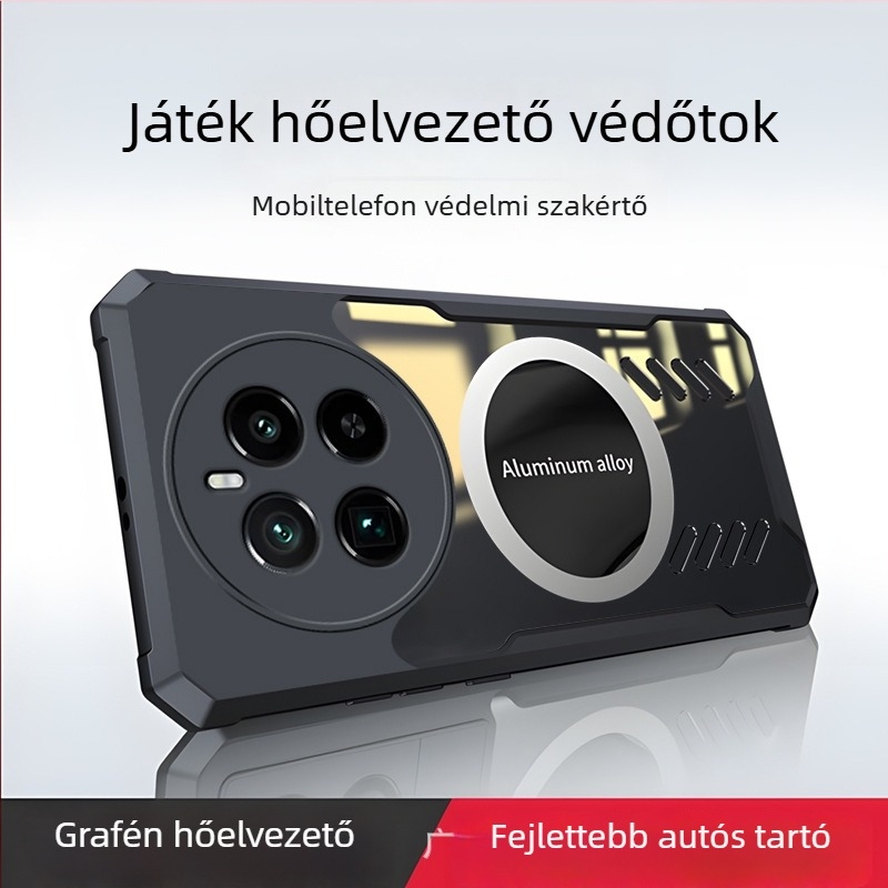 Grafén telefon tok mágneses autó tartóval – hőelvezetés, kopásállóság, esés elleni védelem, OPPO GT5 Pro-hoz