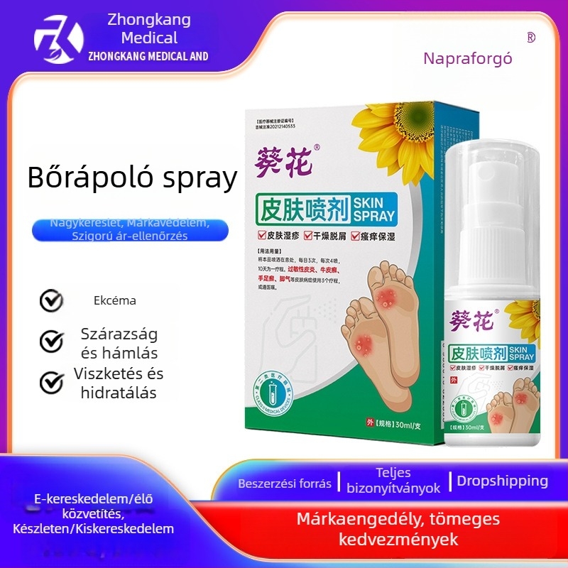Sunflower Orvosi Bőr Spré Lábakra - Eczema, Szárazság és hámlás enyhítése; Hidratál; Elősegíti a nem krónikus sebek gyógyulását; Carbomer oldat permetezővel; Engedély Ji Xie Zhu Zhun 20212140533