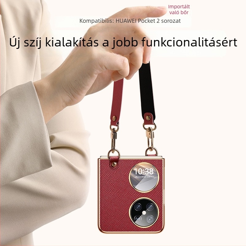 Huawei Pocket2 telefon tok – 2-in-1 luxus műbőr, csuklópánt, ütésálló, kopásálló