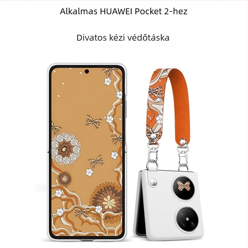 Huawei Pocket2 telefon tok – 2-in-1 luxus műbőr, csuklópánt, ütésálló, kopásálló