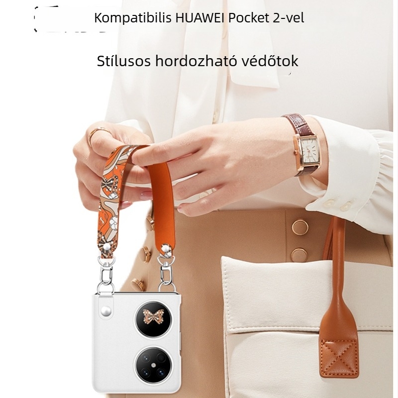 Huawei Pocket2 telefon tok – 2-in-1 luxus műbőr, csuklópánt, ütésálló, kopásálló