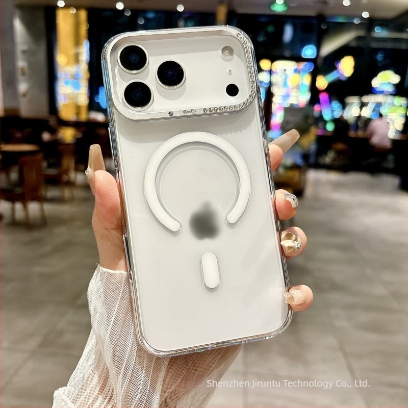 iPhone 17 Pro Max védőtok kristályos köves díszítéssel, PC anyag, nem sárgul meg, mágneses rögzítés, ütésvédő védelem