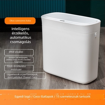 Induktív nyitású kuka, műanyagból, kapacitás >12 L, hosszú hengeres alakú, háztartási használatra