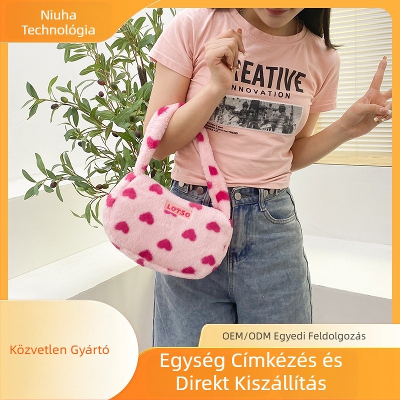 Strawberry Bear plüss vállon átvethető táska, ovális alakú, cipzár, zsebek a telefonhoz és az ID-hez