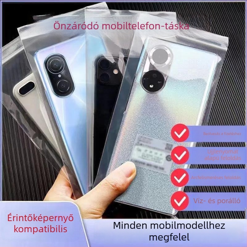 Telefon vízálló táska, átlátszó, porálló, önzáró, érintőképernyő védelem