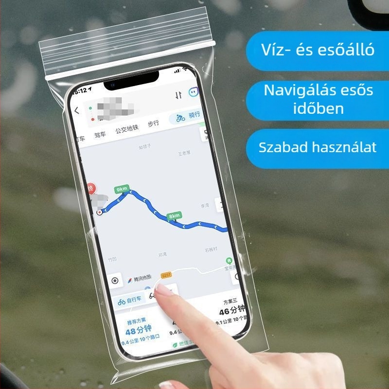 Telefon vízálló táska, átlátszó, porálló, önzáró, érintőképernyő védelem